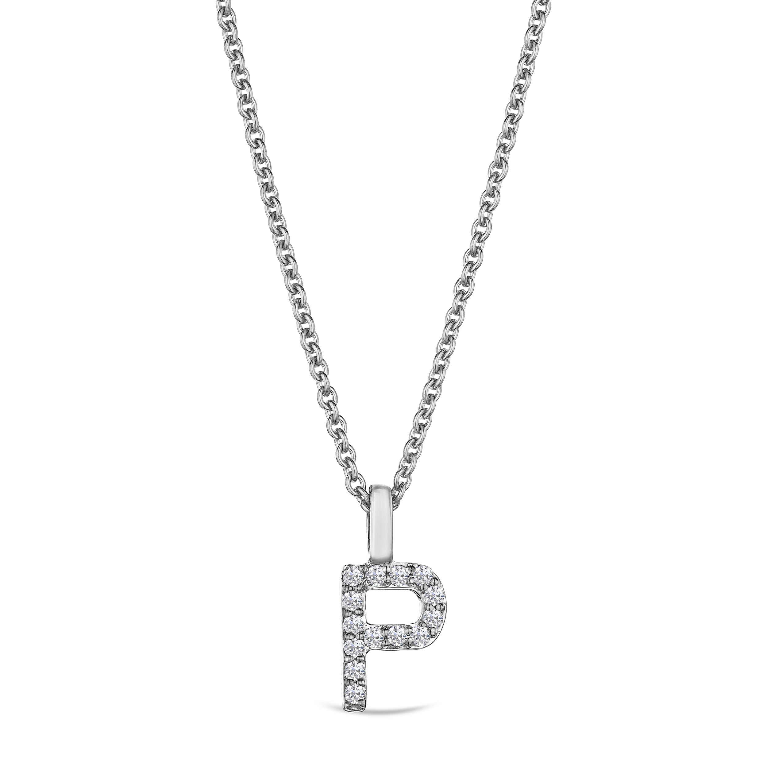 Love Letter Initial P Lab Diamond Necklace set in 9K White Gold